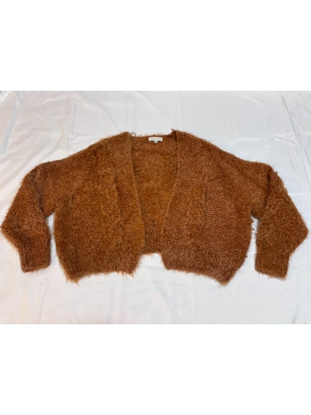 Woven Heart Rust Brown Fuzzy Open Front Cardigan Sweater Size Small